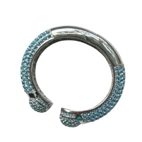 Joan Boyce Aqua Blue Pave Crystal “Kissable" Silver Cuff Bracelet - Picture 6 of 8